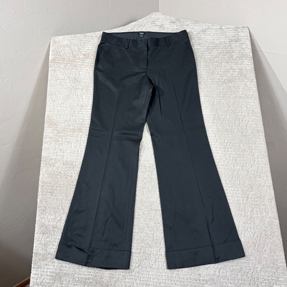 J.Crew Super 110s Black 100% Wool Wide Leg Cuffed Trousers Pants Size 8 Low Fit